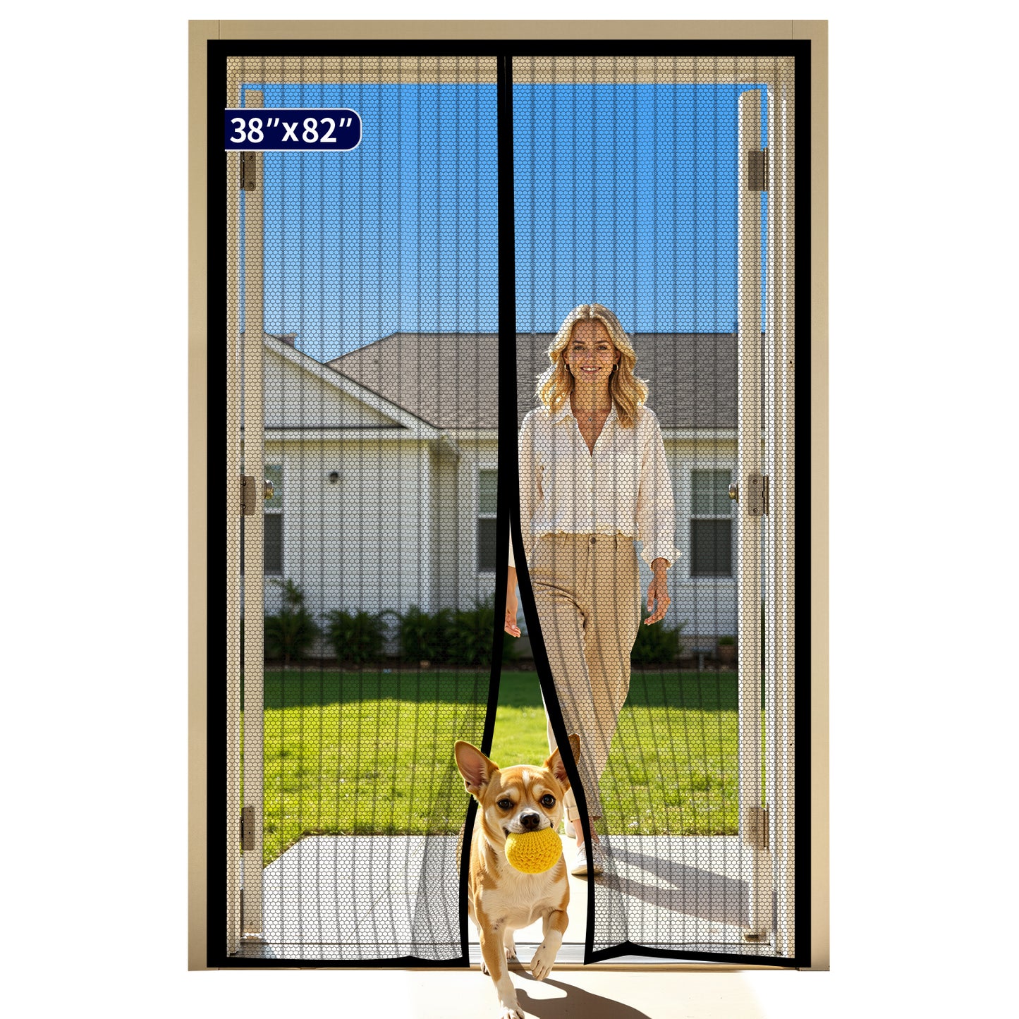 Kitsure Magnetic Screen Door - 38.0 x 82.0 in Retractable Screen Door Mesh for Front Door or Sliding Door, Pet & Kid Friendly, Hands-Free Closure Keeps Bugs Out & Lets Breeze in, Stripe Black