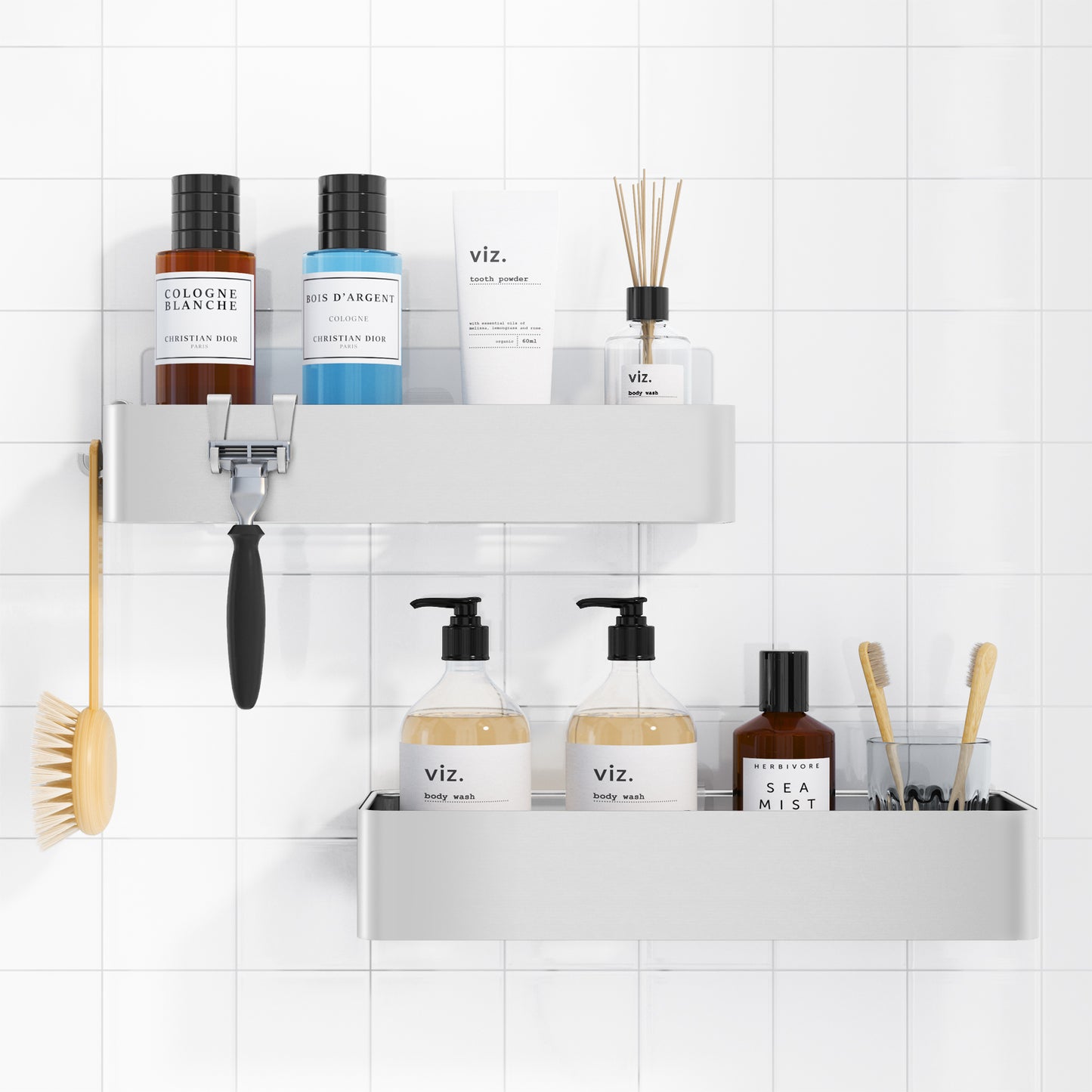 2 Pack Rustproof Shower Organizer, Drill-Free & Quick-Dry Shower Shelf