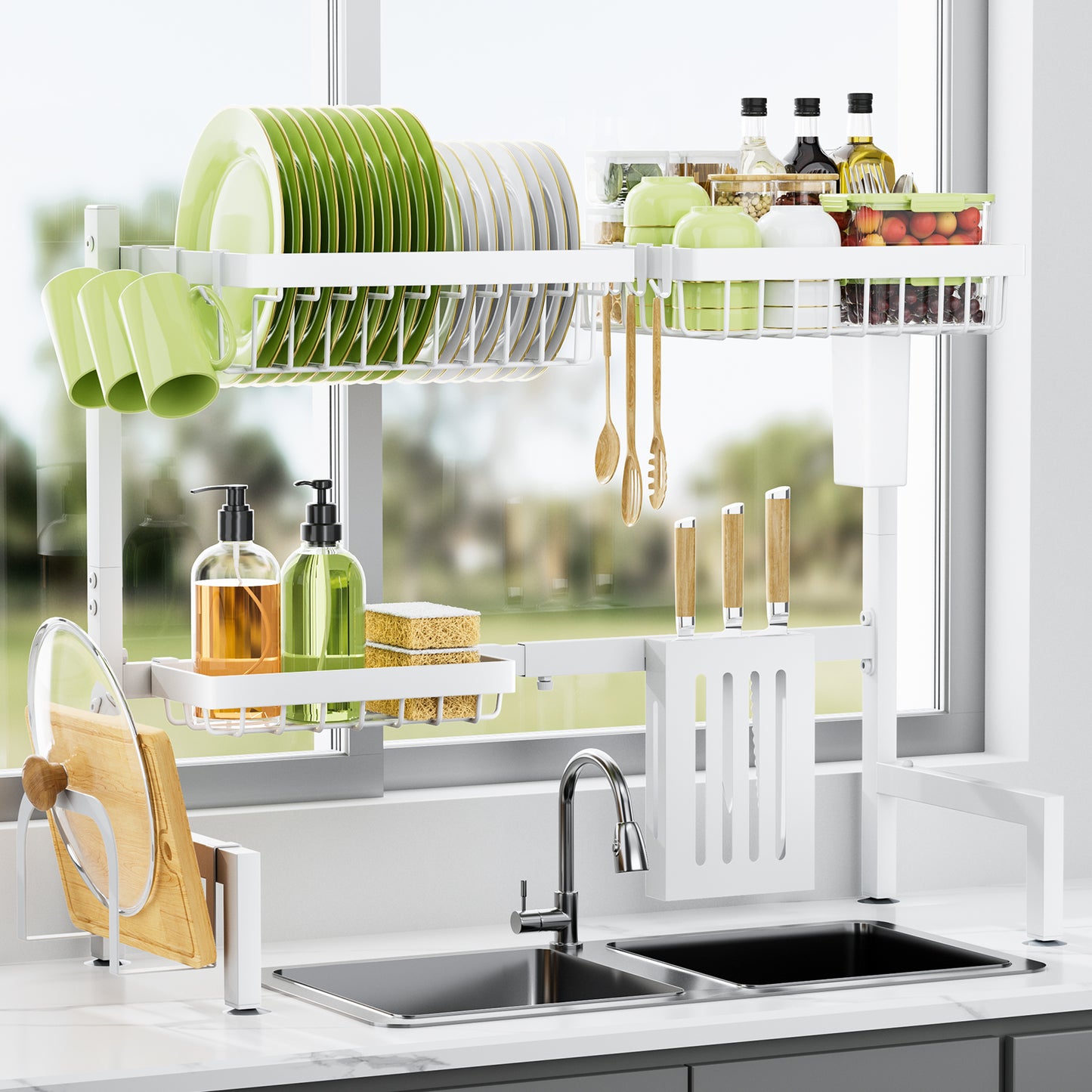 Over The Sink Dish Drying Rack -with Multifunctional Baskets, Black