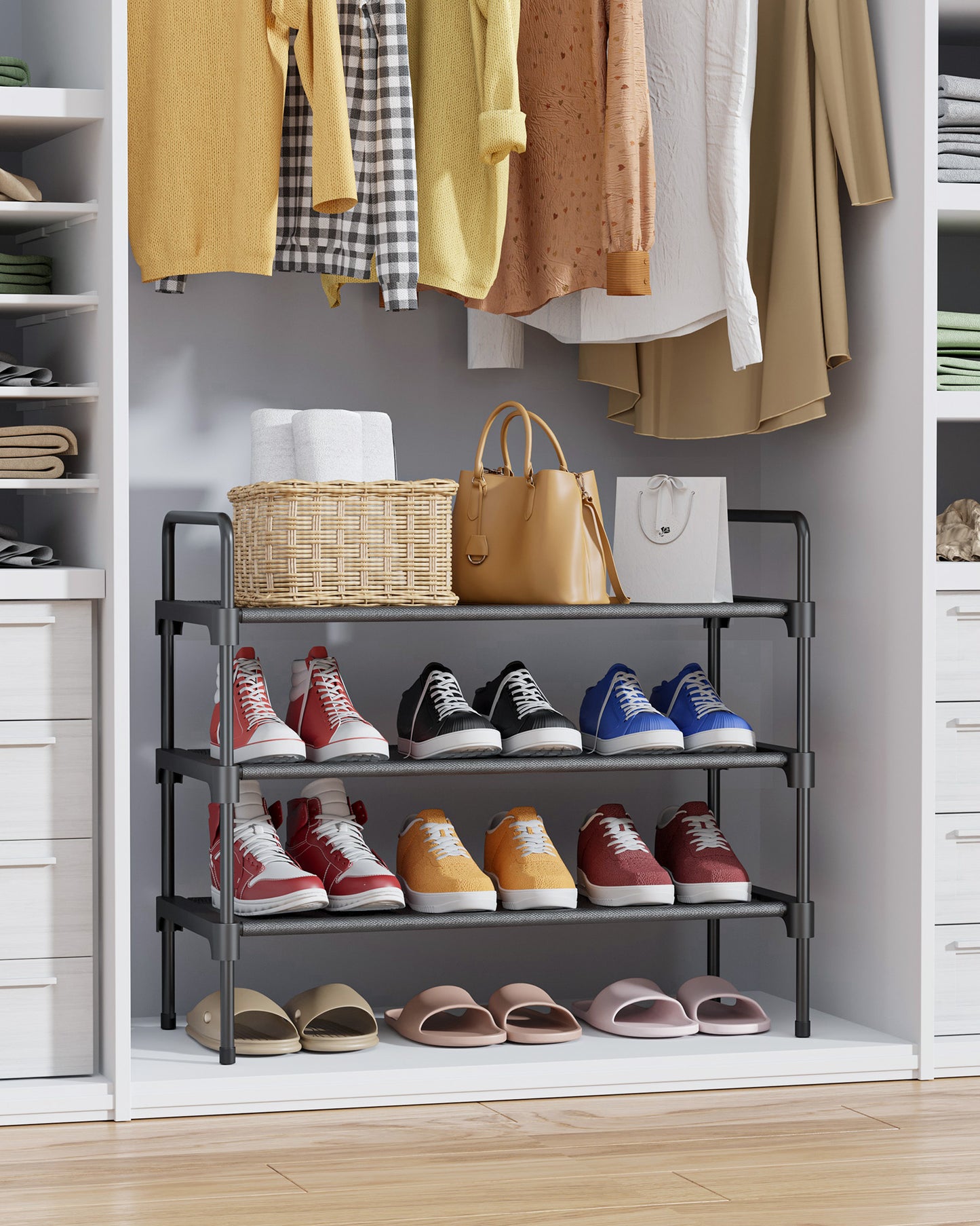 Kitsure Shoe Rack for Closet, Sturdy and Long-Lasting Shoe Shelf, Shoe Rack for Entryway, Personalized DIY Shoe Organizer, Shoe Rack Organizer for Space-Saving, 27.6" x 11.8" x 22.6", Black