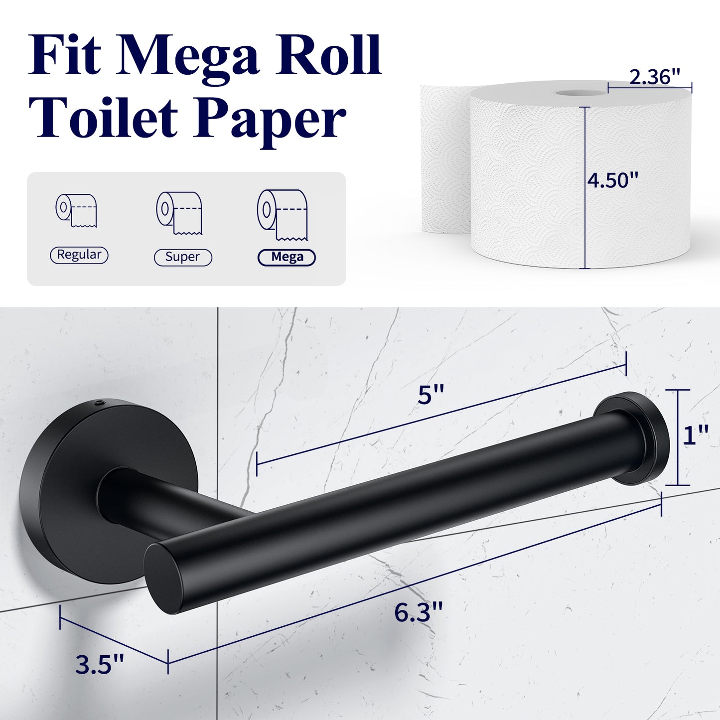 Kitsure Toilet Paper Holder Wall Mount - Sturdy Round Matte Black Toilet Paper