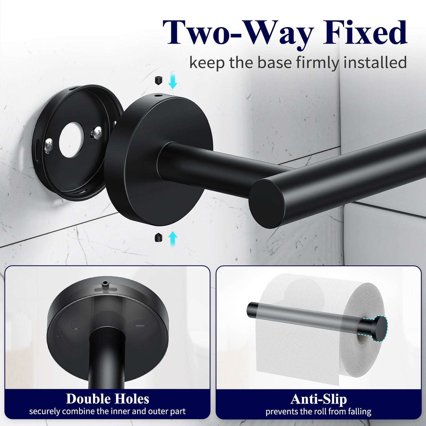 Kitsure Toilet Paper Holder Wall Mount - Sturdy Round Matte Black Toilet Paper