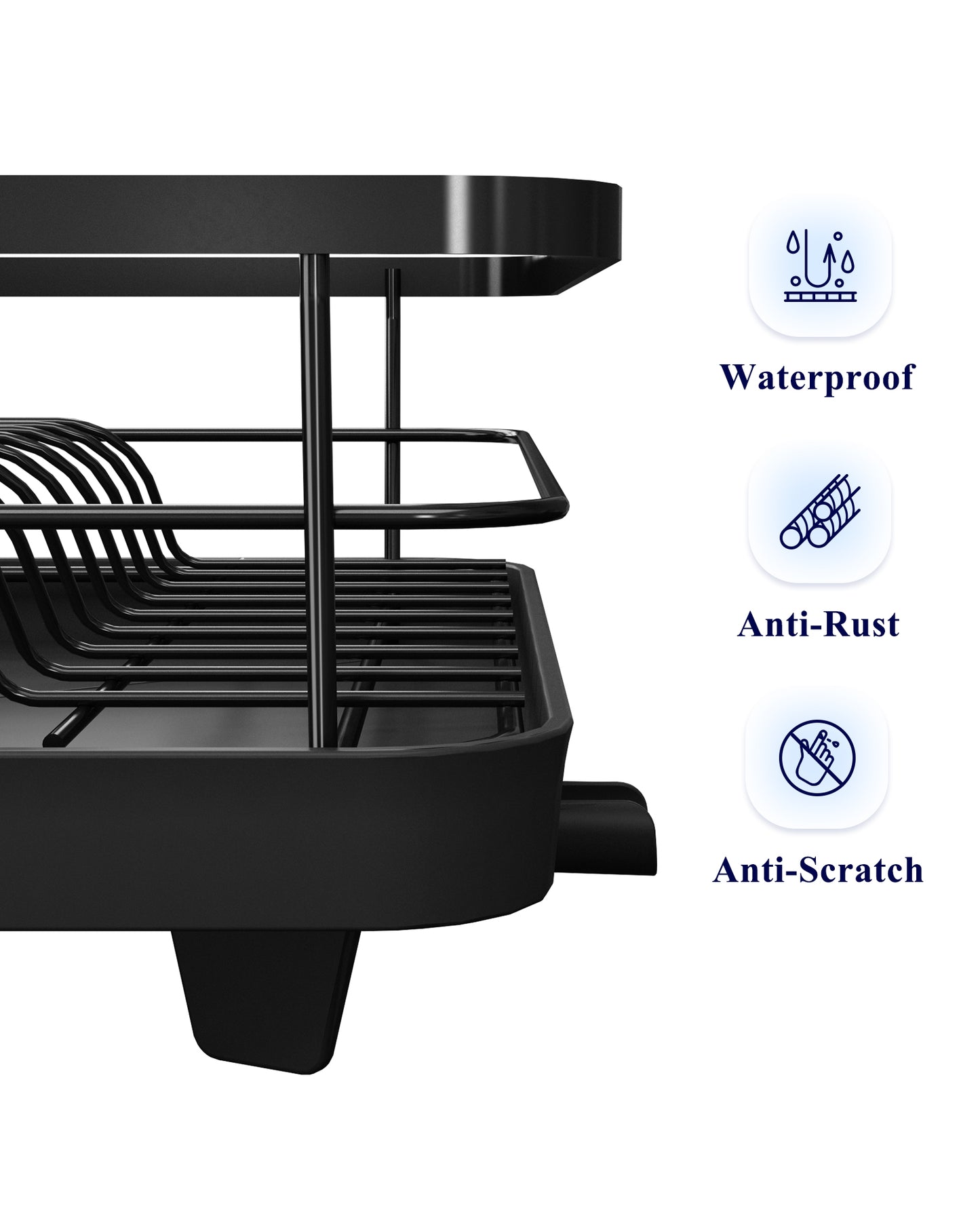 Kitsure Dish Drying Rack - Compact Dish Rack with Utensil Holder & Adjustable Water Outlet, Rust-Proof & Scratch-Resistant Drying Rack for Kitchen, 15.5" x 12.0" x 5.0", Black