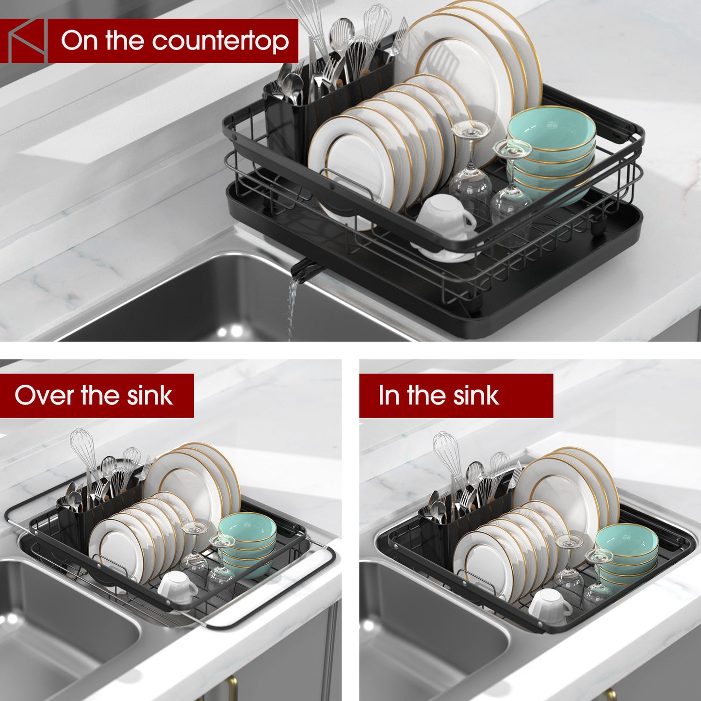 Dish Rack with Drainboard for Kitchen Counter and Sink, X-Large, White