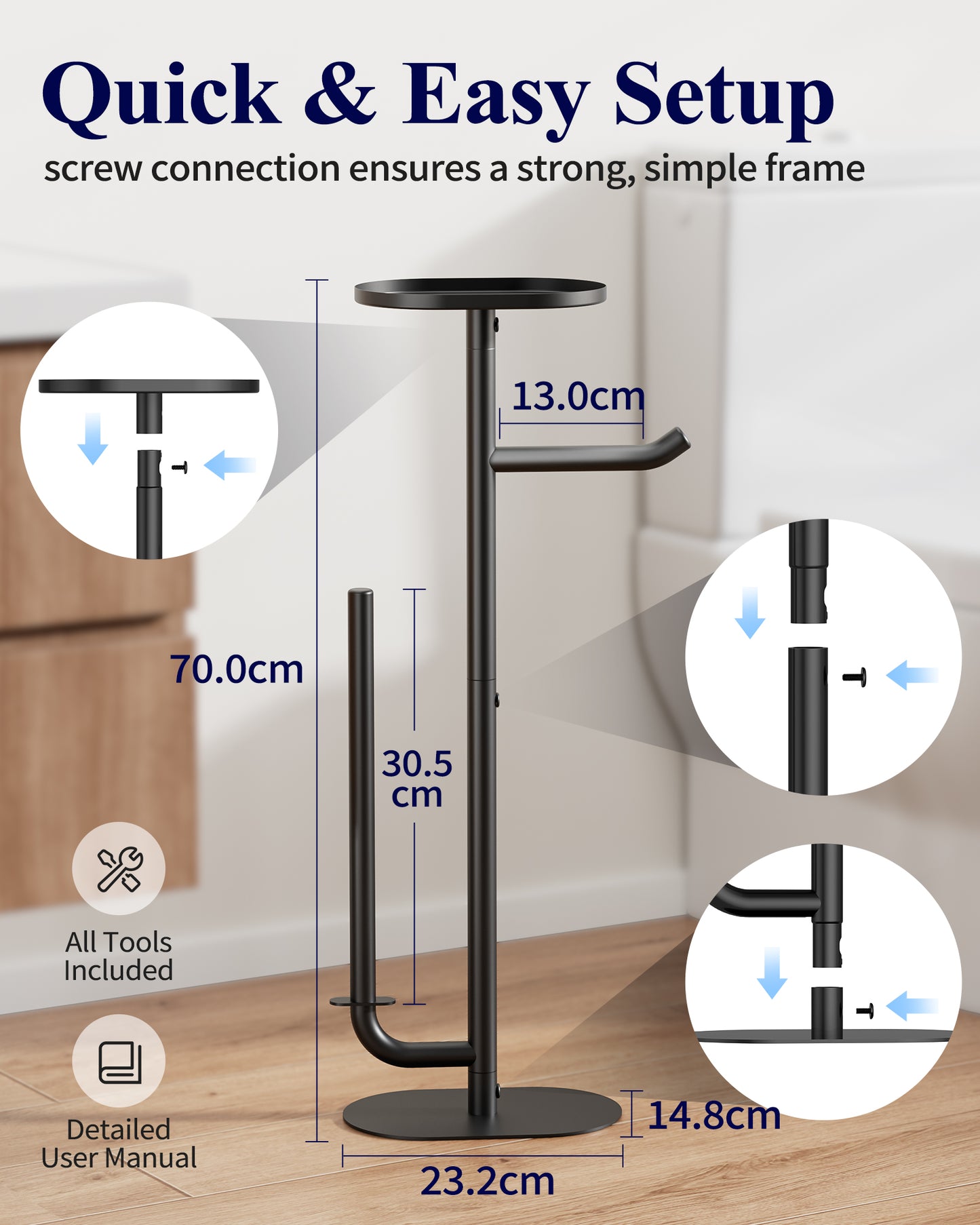 Kitsure Toilet Paper Holder Stand - Spacious Toilet Paper Storage for 4 Rolls, Rustproof Bathroom Organizers and Storage with Shelf for Phone & Small Items, 9.1"×5.8"×27.6" , Black