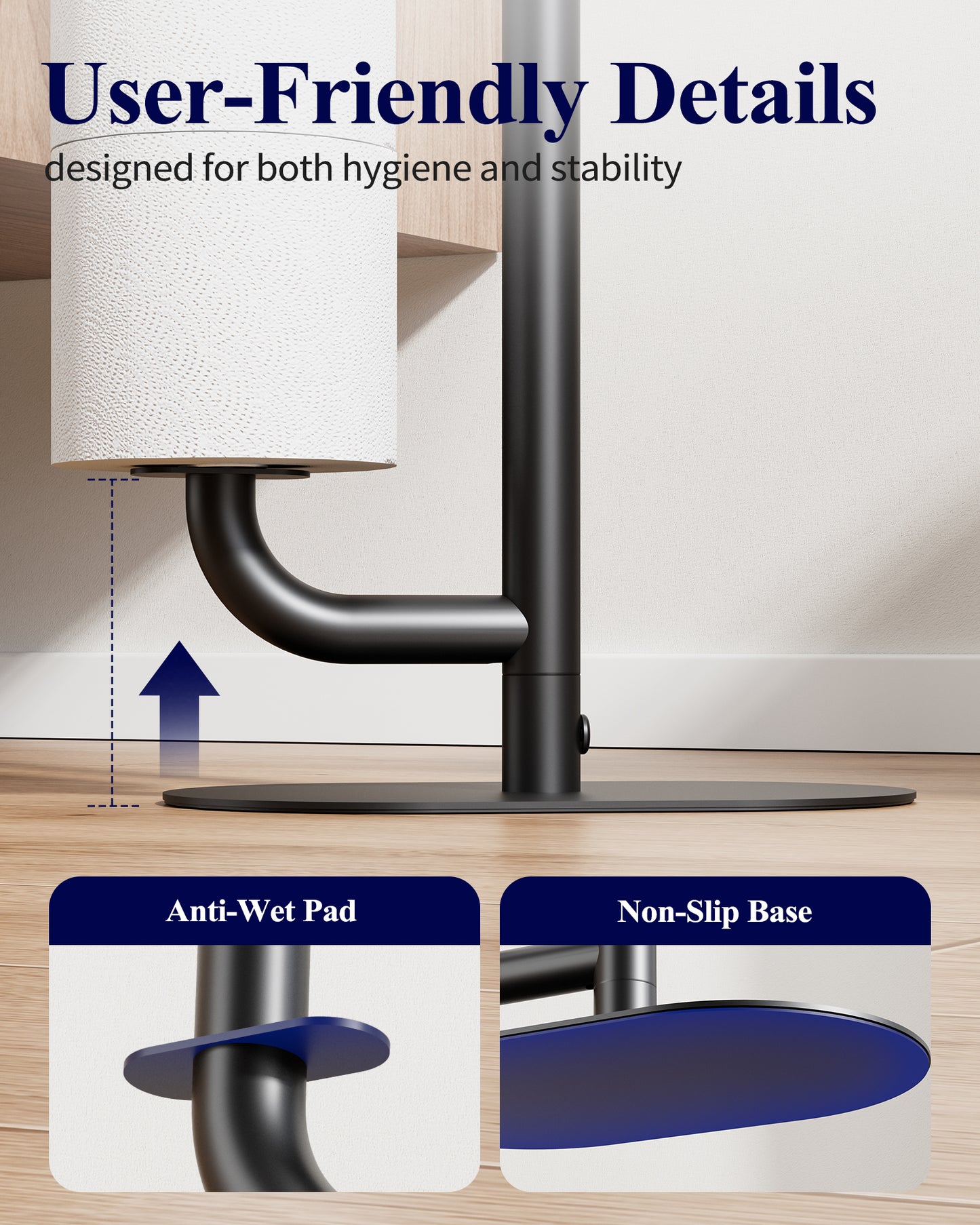 Kitsure Toilet Paper Holder Stand - Spacious Toilet Paper Storage for 4 Rolls, Rustproof Bathroom Organizers and Storage with Shelf for Phone & Small Items, 9.1"×5.8"×27.6" , Black