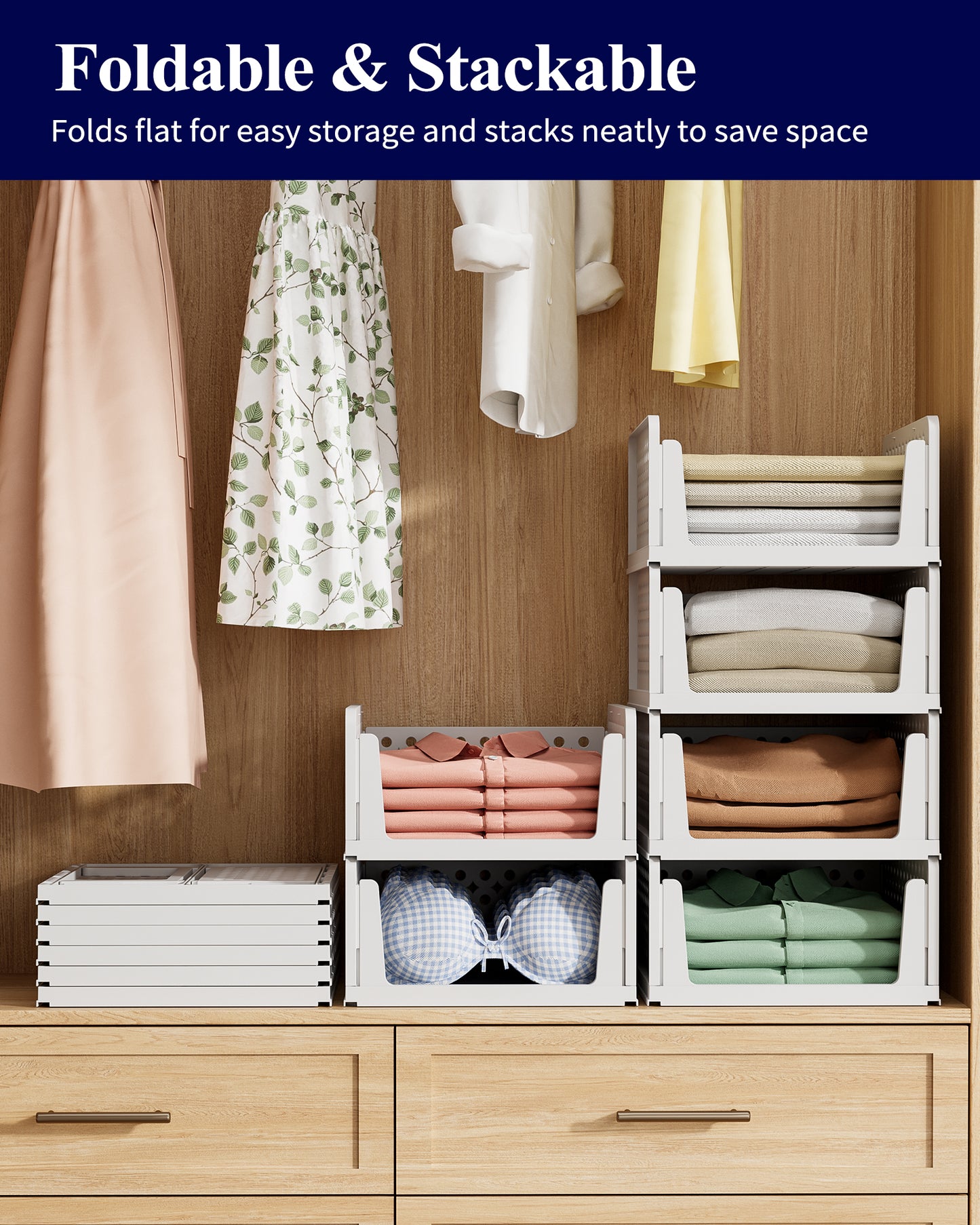 Kitsure Closet Organizers and Storage - Stackable Storage Drawers, Multi-Purpose Closet Organizer Set for Closet Storage, 8-Pack, 16.6" x 13.1" x 6.7" Each