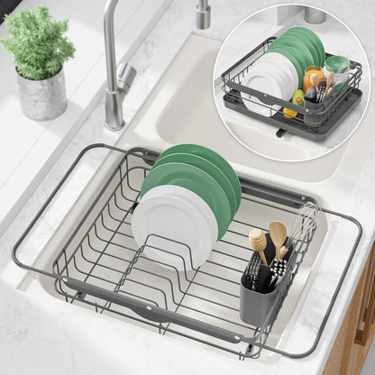 Kitsure Dish Drying Rack- Space-Saving Dish Rack, Dish Racks for Kitchen Counter and Sink, Stainless Steel Kitchen Drying Rack with a Cutlery Holder,12''W x 14''~23''L（4003）
