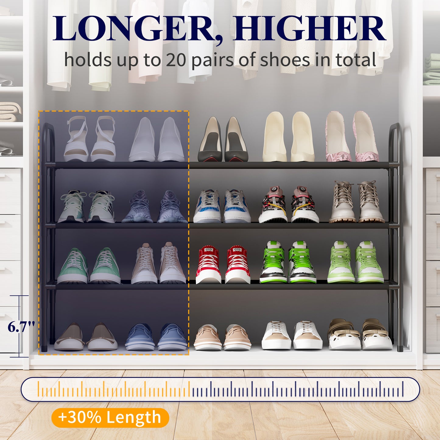 Shoe Rack for Closet, Shoe Rack for Front Door Entrance, Sturdy Shoe Shelf