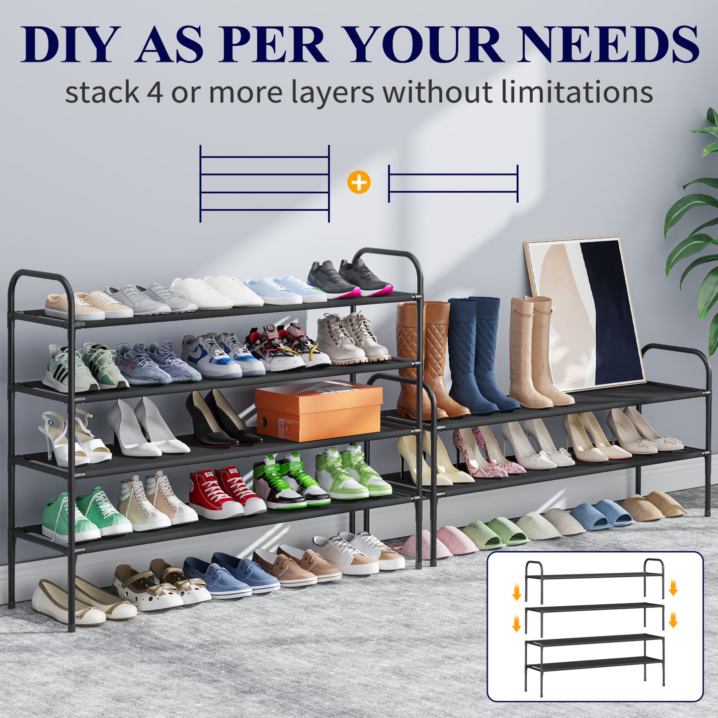 Shoe Rack for Closet, Shoe Rack for Front Door Entrance, Sturdy Shoe Shelf