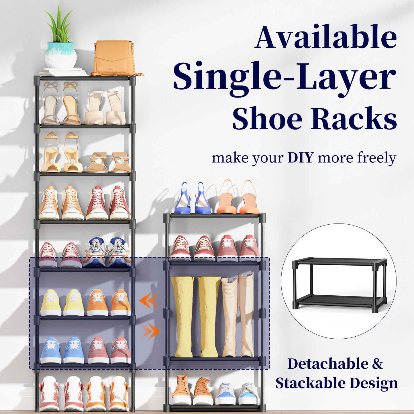 Kitsure Shoe Rack for Closet, Stackable Shoe Organizer, with Non-Woven Fabric, XX-Large, Black