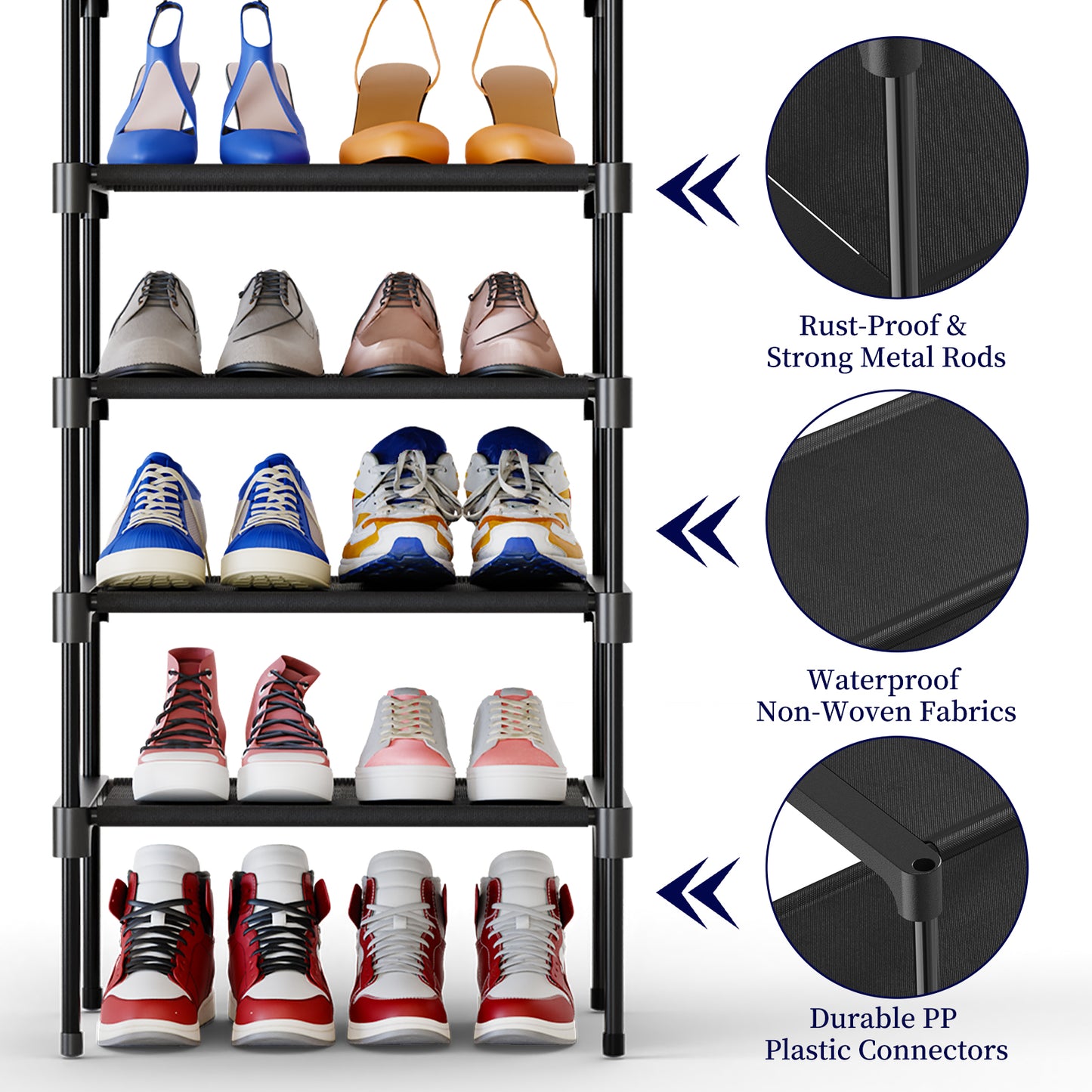 Kitsure Shoe Rack for Closet, Stackable Shoe Organizer, with Non-Woven Fabric, XX-Large, Black