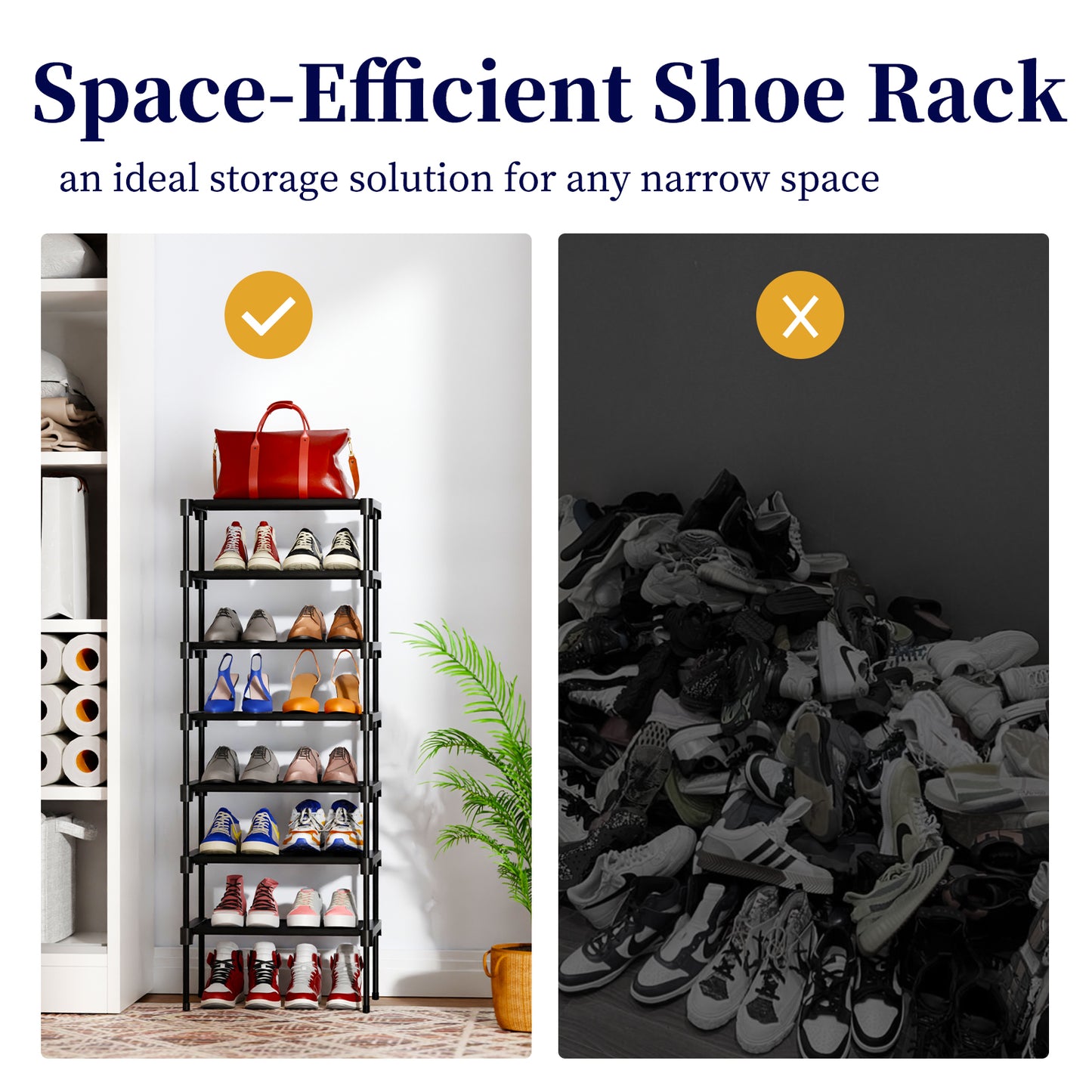Kitsure Shoe Rack for Closet, Stackable Shoe Organizer, with Non-Woven Fabric, XX-Large, Black