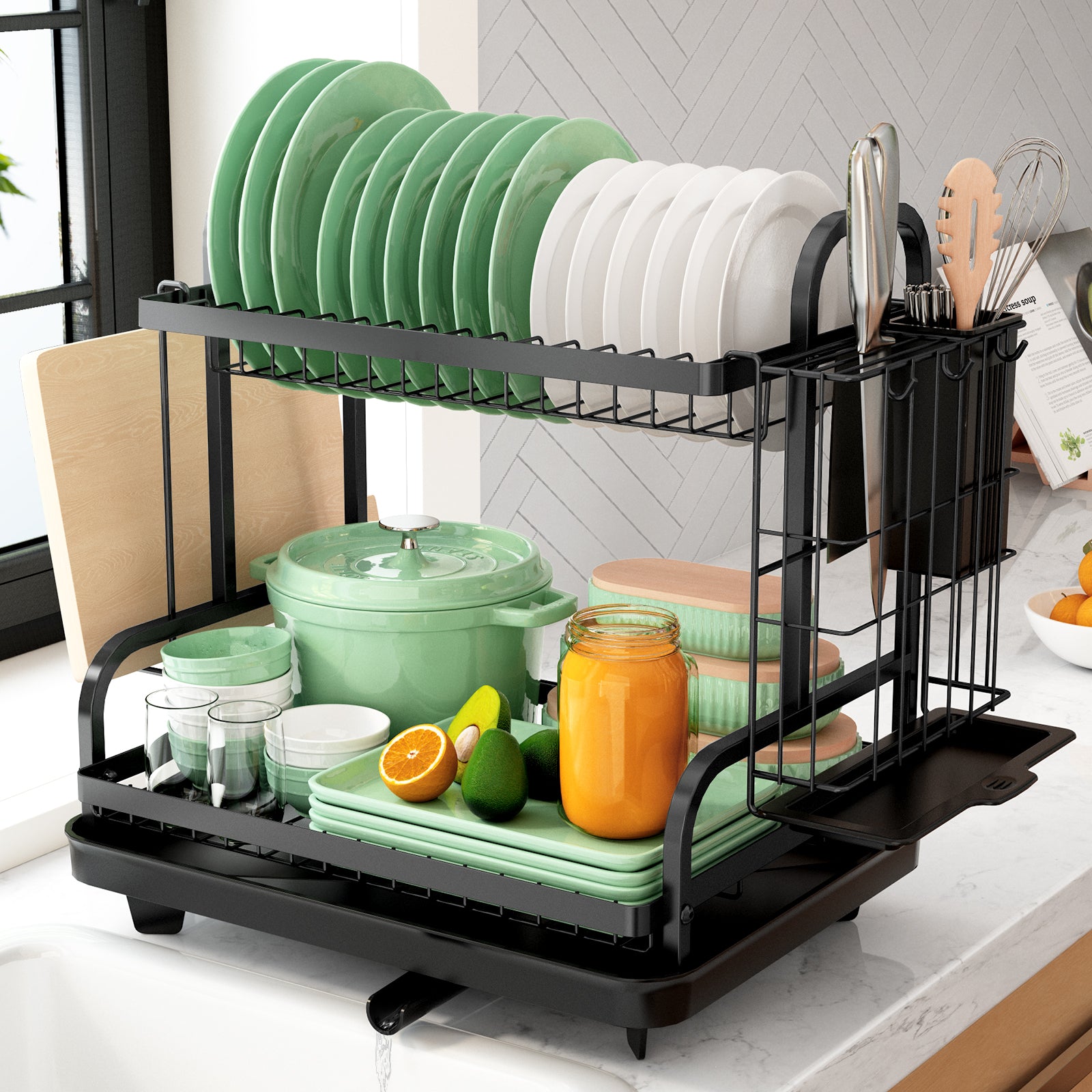 Dish Dryer Rack - Extendable Dish Drying Rack for Kitchen Counter, Premium  Stainless Steel Dish Rack, Multifunctional Black Dish Rack for Cookware