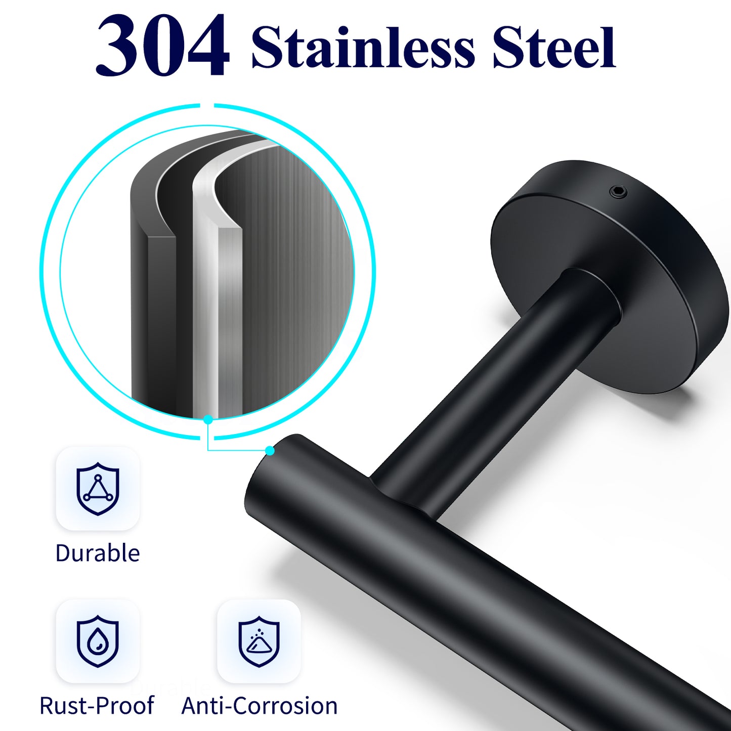 Kitsure Toilet Paper Holder Wall Mount - Sturdy Round Matte Black Toilet Paper Holder for Mega Roll, Premium 304 Stainless Steel Toilet Paper Roll Holder for Bathroom, Washroom(469)