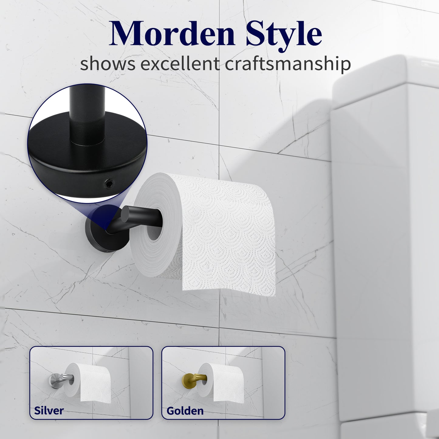 Kitsure Toilet Paper Holder Wall Mount - Sturdy Round Matte Black Toilet Paper Holder for Mega Roll, Premium 304 Stainless Steel Toilet Paper Roll Holder for Bathroom, Washroom(469)