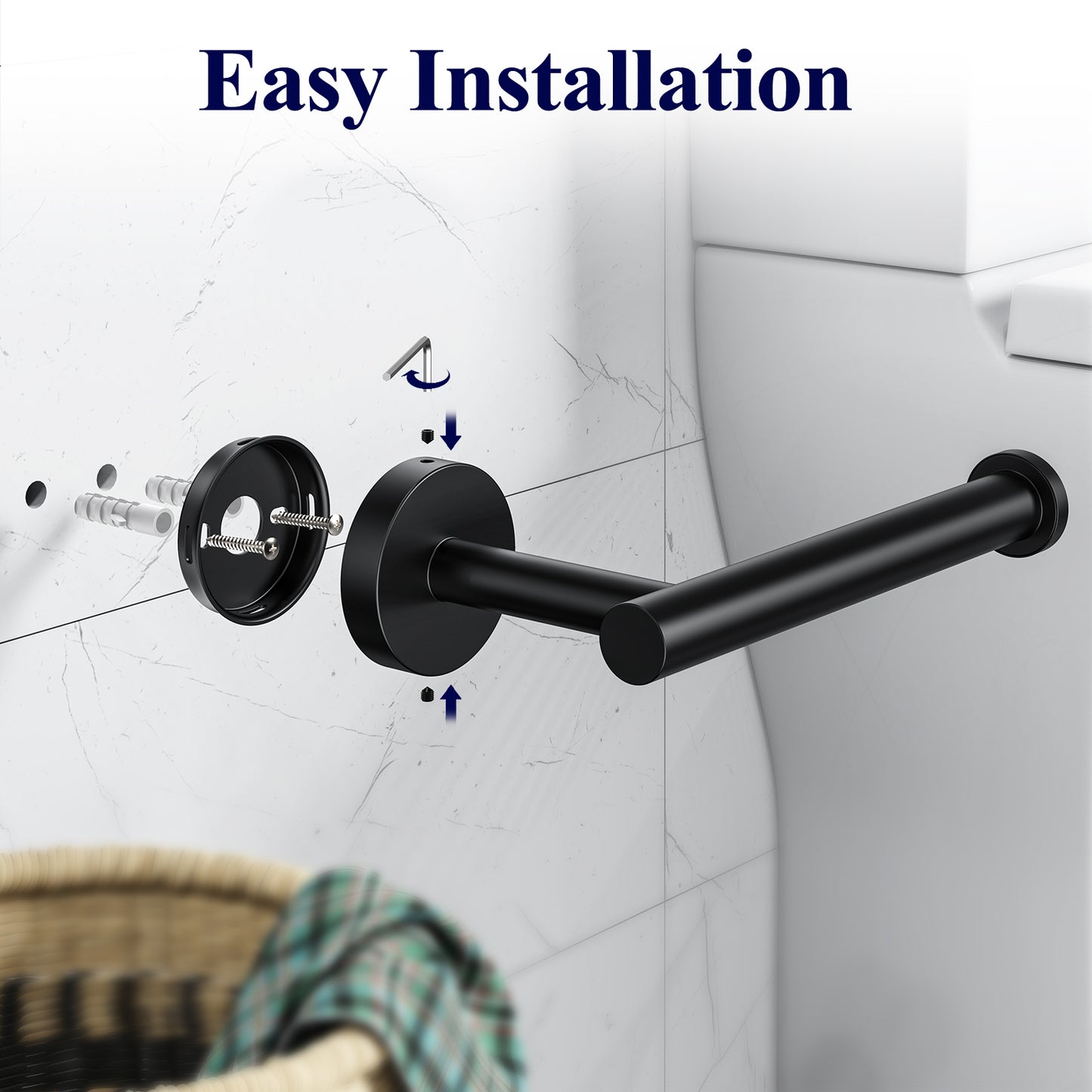 Kitsure Toilet Paper Holder Wall Mount - Sturdy Round Matte Black Toilet Paper Holder for Mega Roll, Premium 304 Stainless Steel Toilet Paper Roll Holder for Bathroom, Washroom(469)