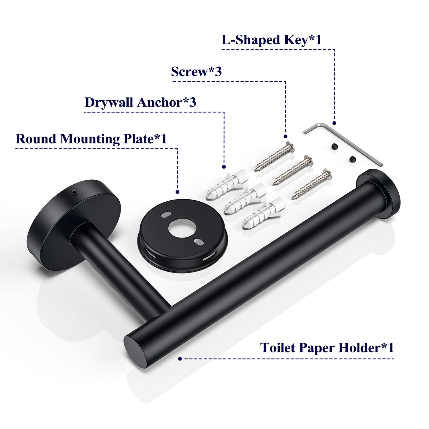 Kitsure Toilet Paper Holder Wall Mount - Sturdy Round Matte Black Toilet Paper Holder for Mega Roll, Premium 304 Stainless Steel Toilet Paper Roll Holder for Bathroom, Washroom(469)