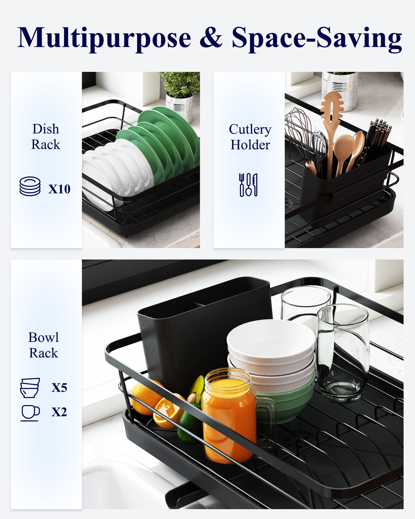 Dish Drying Rack- Space-Saving Dish Rack, Dish Racks for Kitchen Counter