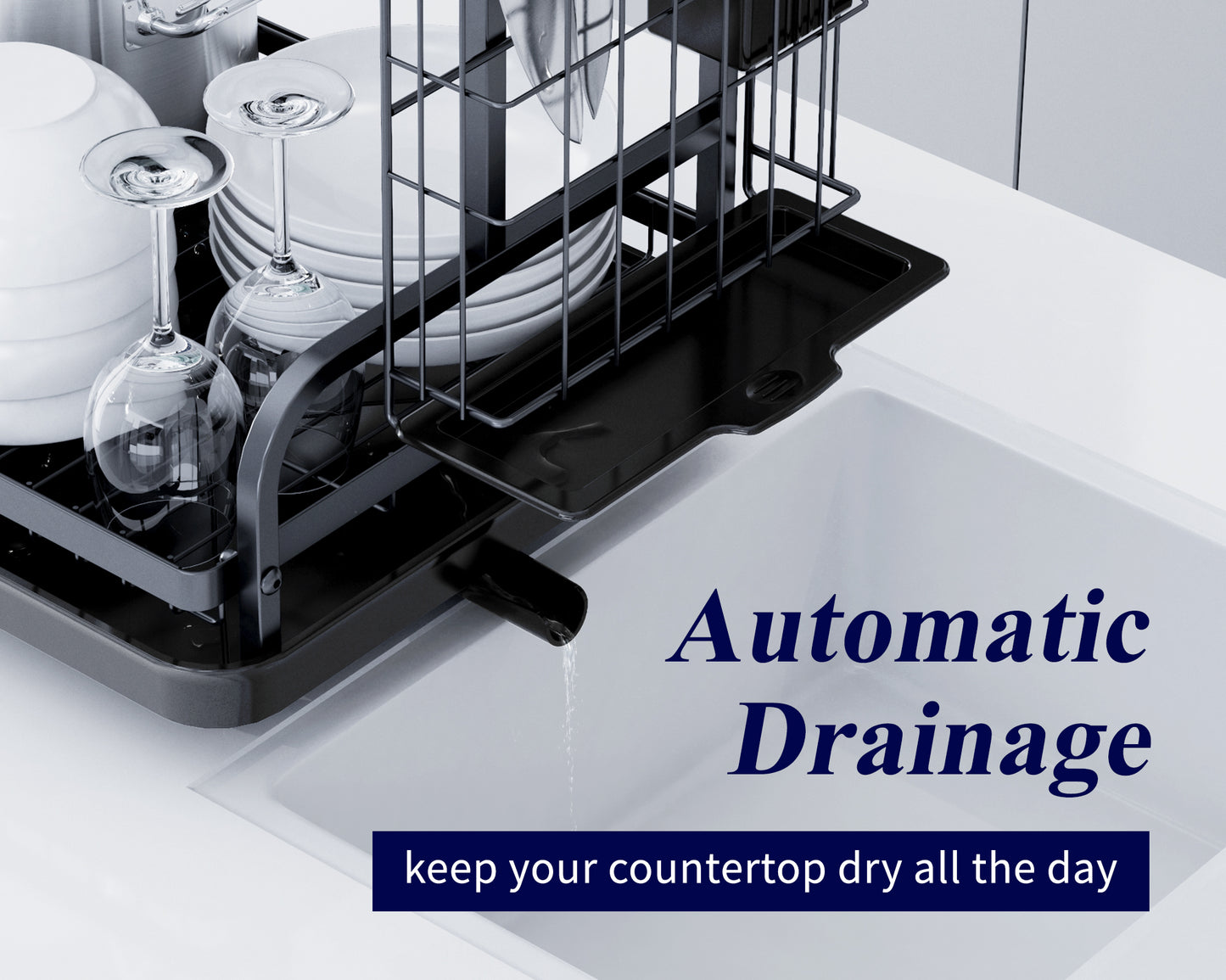 Kitsure Dish Drying Rack, Multifunctional Dish Rack, Rustproof Kitchen Dish Drying Rack with Drainboard, Space-Saving 2-Tier Dish Drying Rack for Kitchen Counter (464)