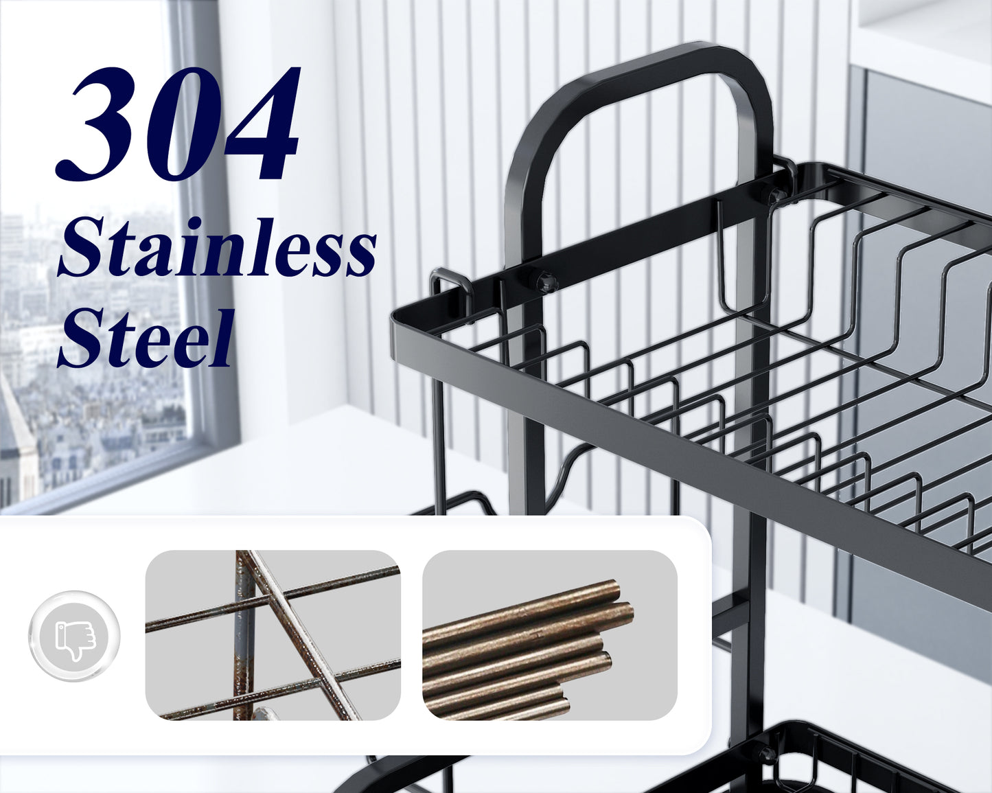 Kitsure Dish Drying Rack, Multifunctional Dish Rack, Rustproof Kitchen Dish Drying Rack with Drainboard, Space-Saving 2-Tier Dish Drying Rack for Kitchen Counter (464)