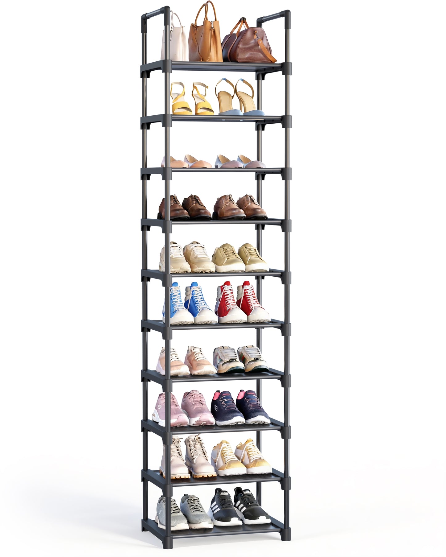 Kitsure Tall Shoe Rack - 10-Tier Shoe Organizer with Removable Shelves, Space-Saving Shoe Rack for Closet, Entrance, Bedroom, 16.9" x 11.5" x 68.0", Black
