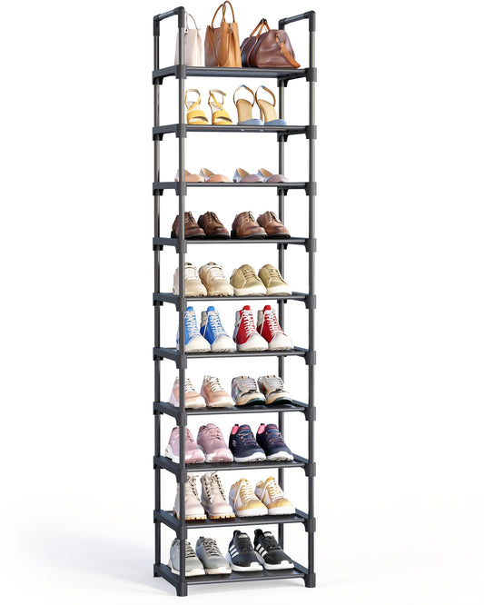 Kitsure Tall Shoe Rack - 10-Tier Shoe Organizer with Removable Shelves, Space-Saving Shoe Rack for Closet, Entrance, Bedroom, 16.9" x 11.5" x 68.0", Black