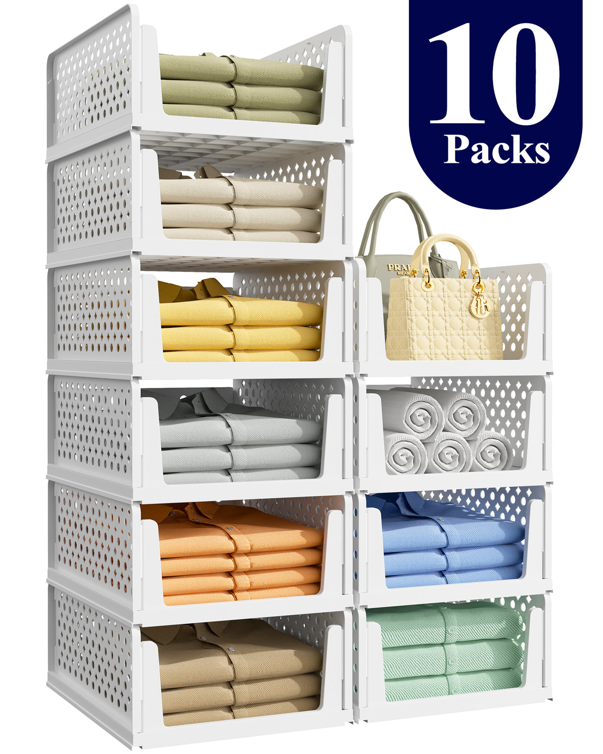 Kitsure Closet Organizers and Storage - Stackable Storage Drawers, Multi-Purpose Closet Organizer Set for Closet Storage, 10-Pack, 16.6" x 13.1" x 6.7" Each