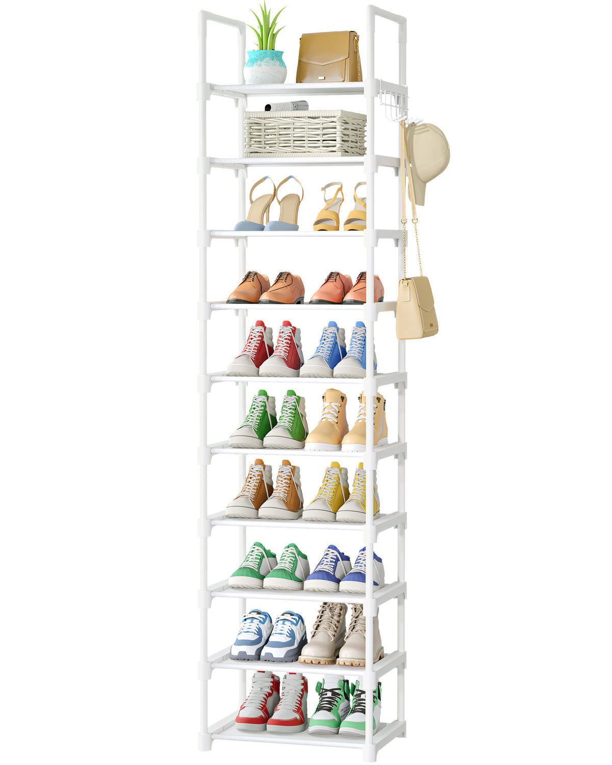 Kitsure Tall Shoe Rack - 10-Tier Shoe Organizer with Removable Shelves, Space-Saving Shoe Rack for Closet, Entrance, Bedroom, 16.9" x 11.5" x 68.0", White