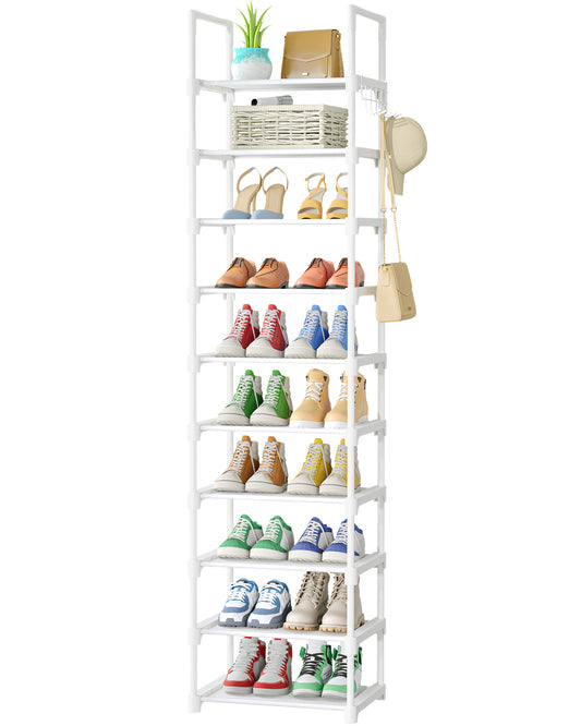 Kitsure Tall Shoe Rack - 10-Tier Shoe Organizer with Removable Shelves, Space-Saving Shoe Rack for Closet, Entrance, Bedroom, 16.9" x 11.5" x 68.0", White