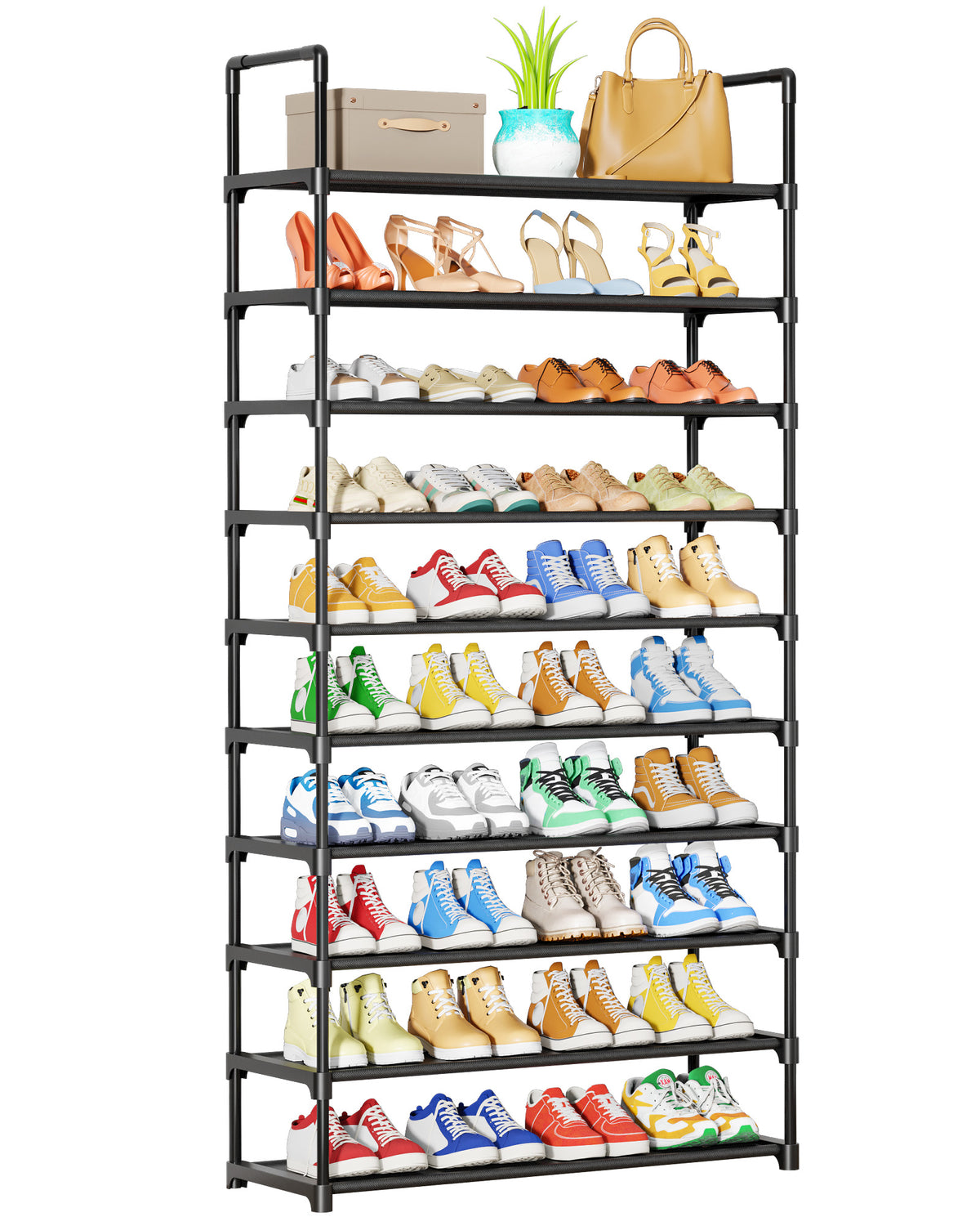 Kitsure Tall Shoe Rack - 10-Tier Shoe Organizer with Removable Shelves, Space-Saving Shoe Rack for Closet, Entrance, Bedroom, 32.0" x 11.5" x 68.0", Black