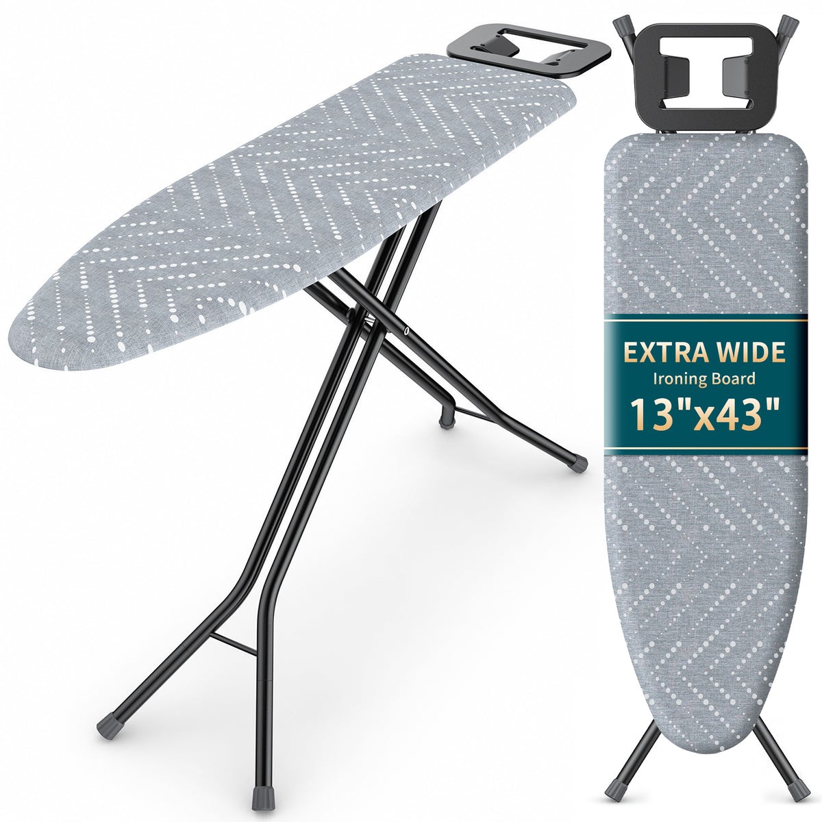 Kitsure Ironing Board Full Size, Multi-Layer Folding Ironing Board with Cover and Pad, 7 Height Adjustable, 42.9"×13"