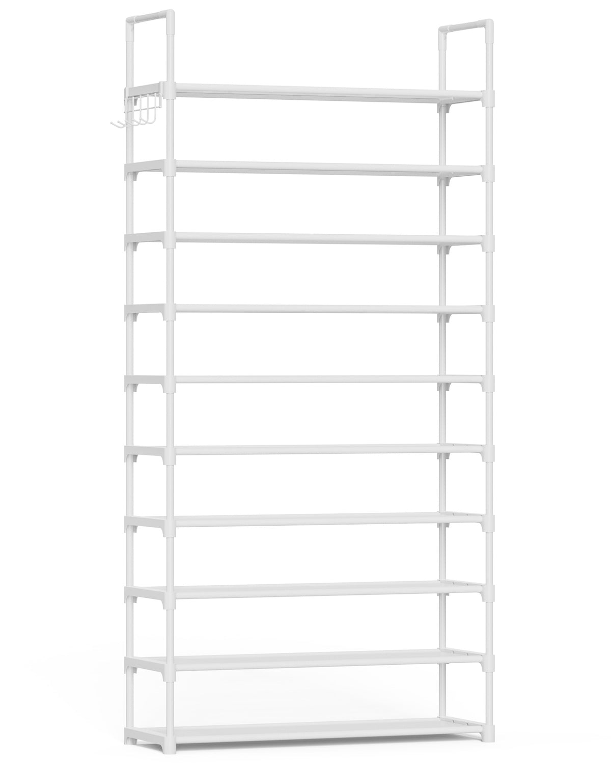 Kitsure 10-Tier Shoe Rack Organizer with Hooks for Closet, 32" x 11.5" x 68", White