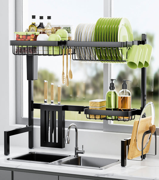 Over The Sink Dish Drying Rack -with Multifunctional Baskets, Black