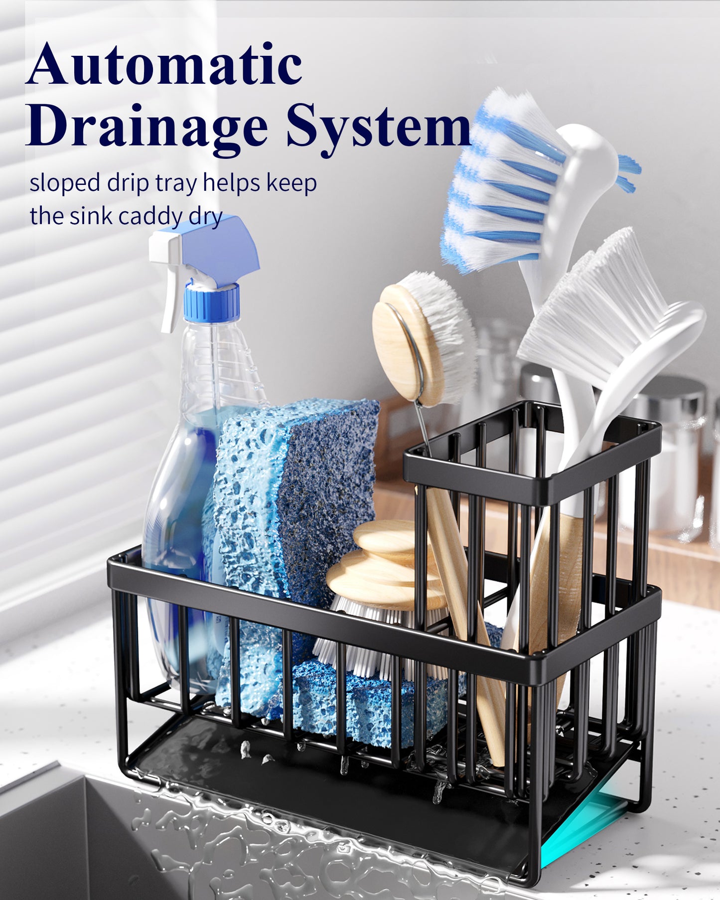 Kitsure Sponge Holder for Kitchen Sink - Stainless Steel Sink Caddy