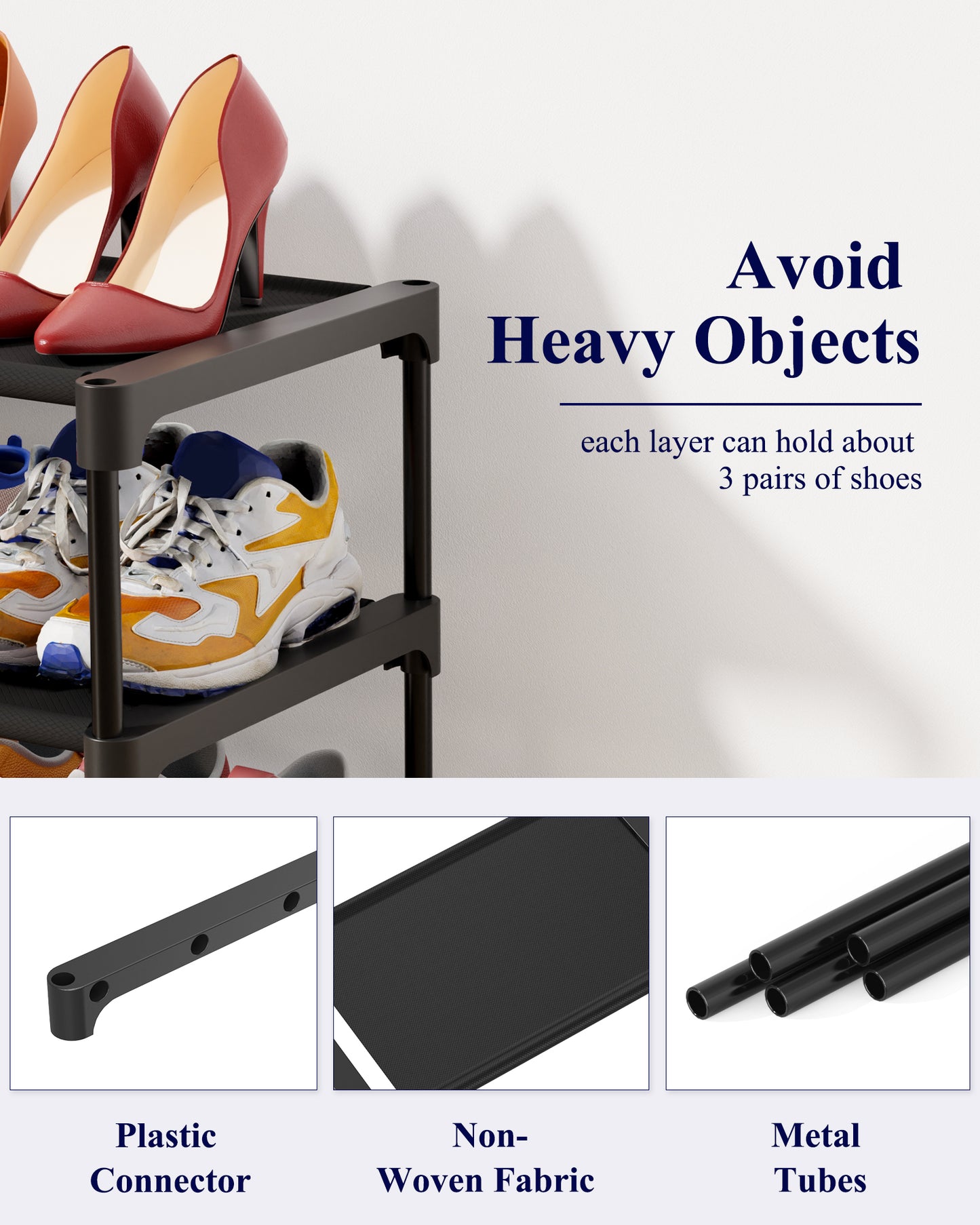 Kitsure Shoe Rack - Premium Non-Woven Shoe Rack Shelf, Shoe Organizer for Closet, Entryway, Garage & Corridor, Sturdy & Durable Long Stackable Shoe Shelves, 70 x 30 x 47cm, Black