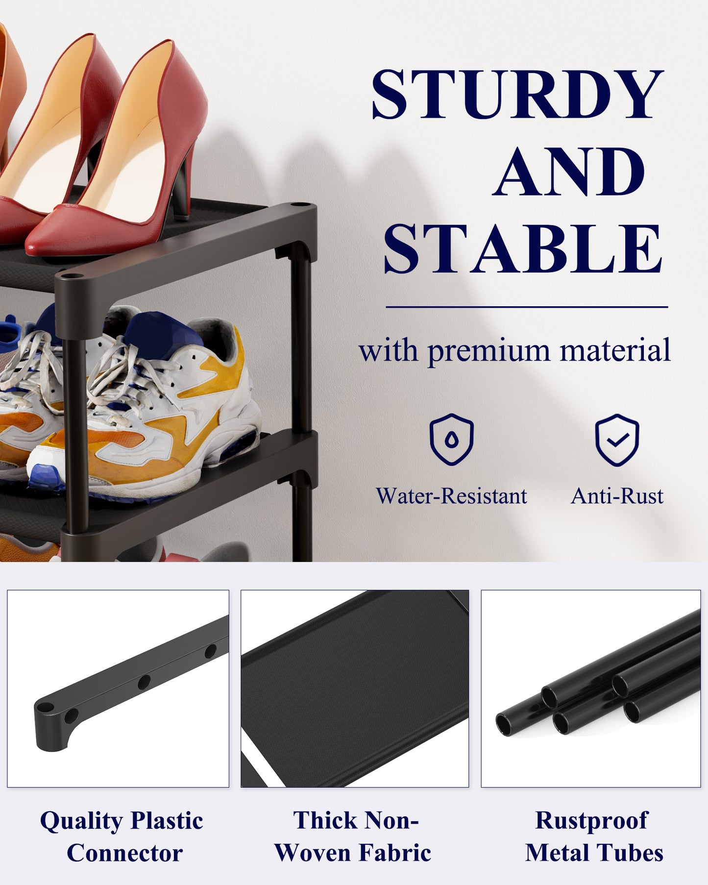 Kitsure 3-Tier Shoe Rack, Shoe Organizer for Closet, Entryway, Garage or Hallway, 11.5" x 27.2" x 18.3", Black