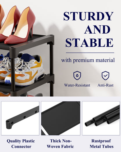 Kitsure 3-Tier Shoe Rack, Shoe Organizer for Closet, Entryway, Garage or Hallway, 11.5" x 27.2" x 18.3", Black