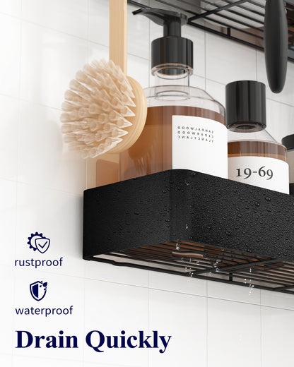 Kitsure Shower Caddy - 2 Pack Adhesive Shower Organizer, Rustproof Metal Shelves, No-Drill Bathroom Organizers and Storage, Black, Large