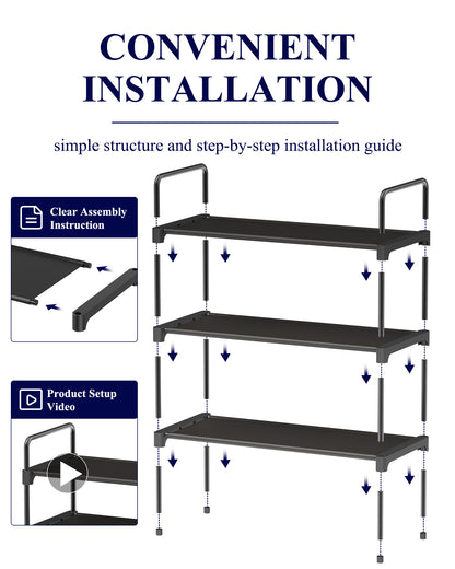 Kitsure 3-Tier Shoe Rack for Closet, Sturdy Shoe Organizer, 27.6" x 11.8" x 22.6", Black