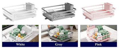 Kitsure Dish Drying Rack for Kitchen Counter, Stainless Steel Sink Organization and Storage Essentials with Cutlery Holder, Home and Appartment Decor, 12''W x 15.5''L, Black