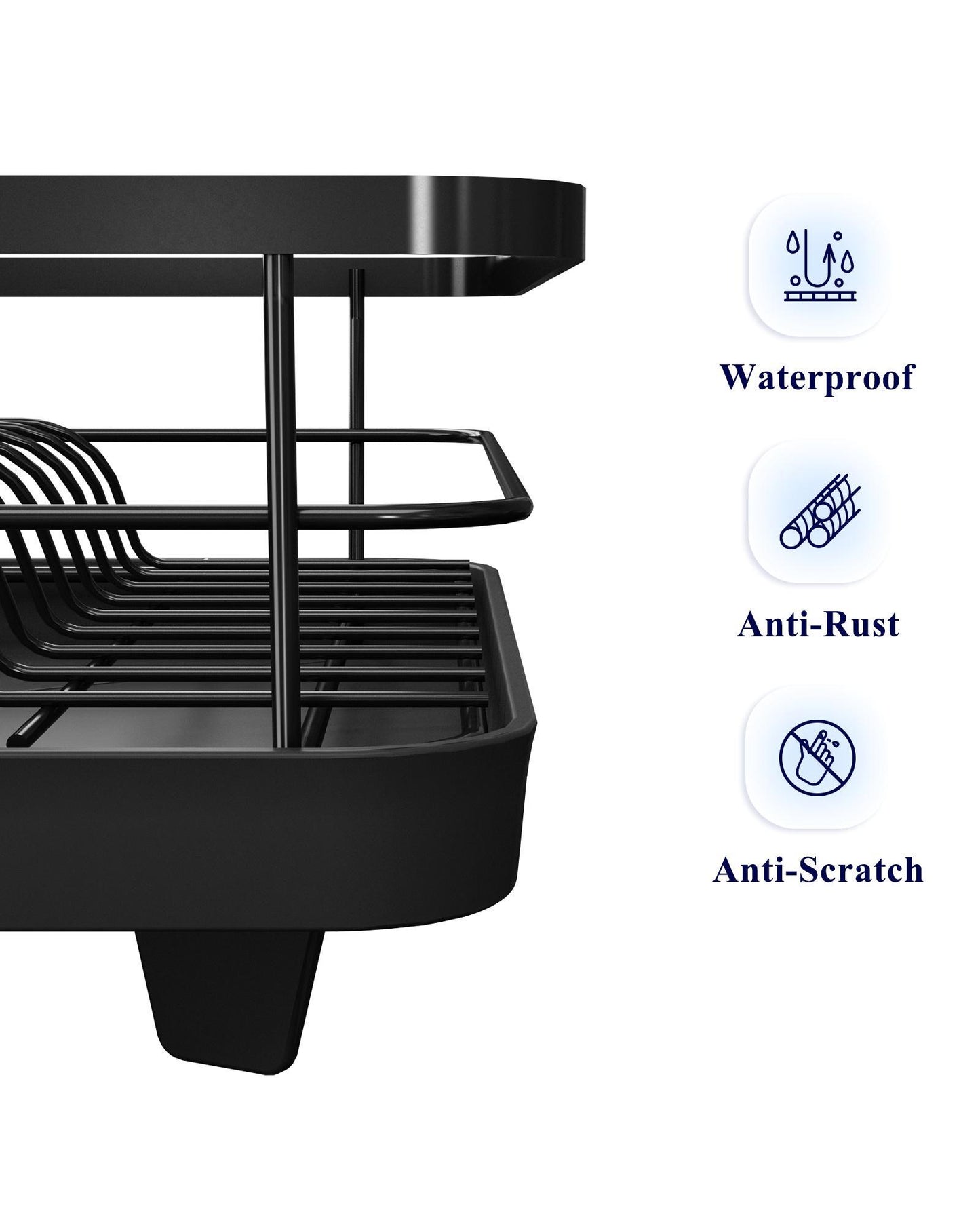 Kitsure Dish Drying Rack for Kitchen Counter, Stainless Steel Sink Organization and Storage Essentials with Cutlery Holder, Home and Appartment Decor, 12''W x 15.5''L, Black