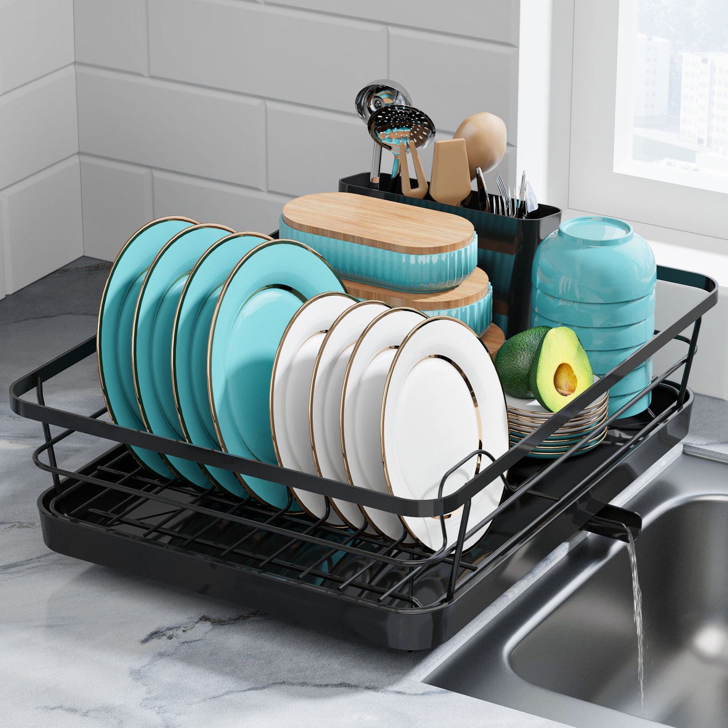 Dish Drying Rack - Stainless Steel Dish Rack with Drainboard for Kitchen Counter and Sink, Large, Silver15.8"D x 12"W x 5"H