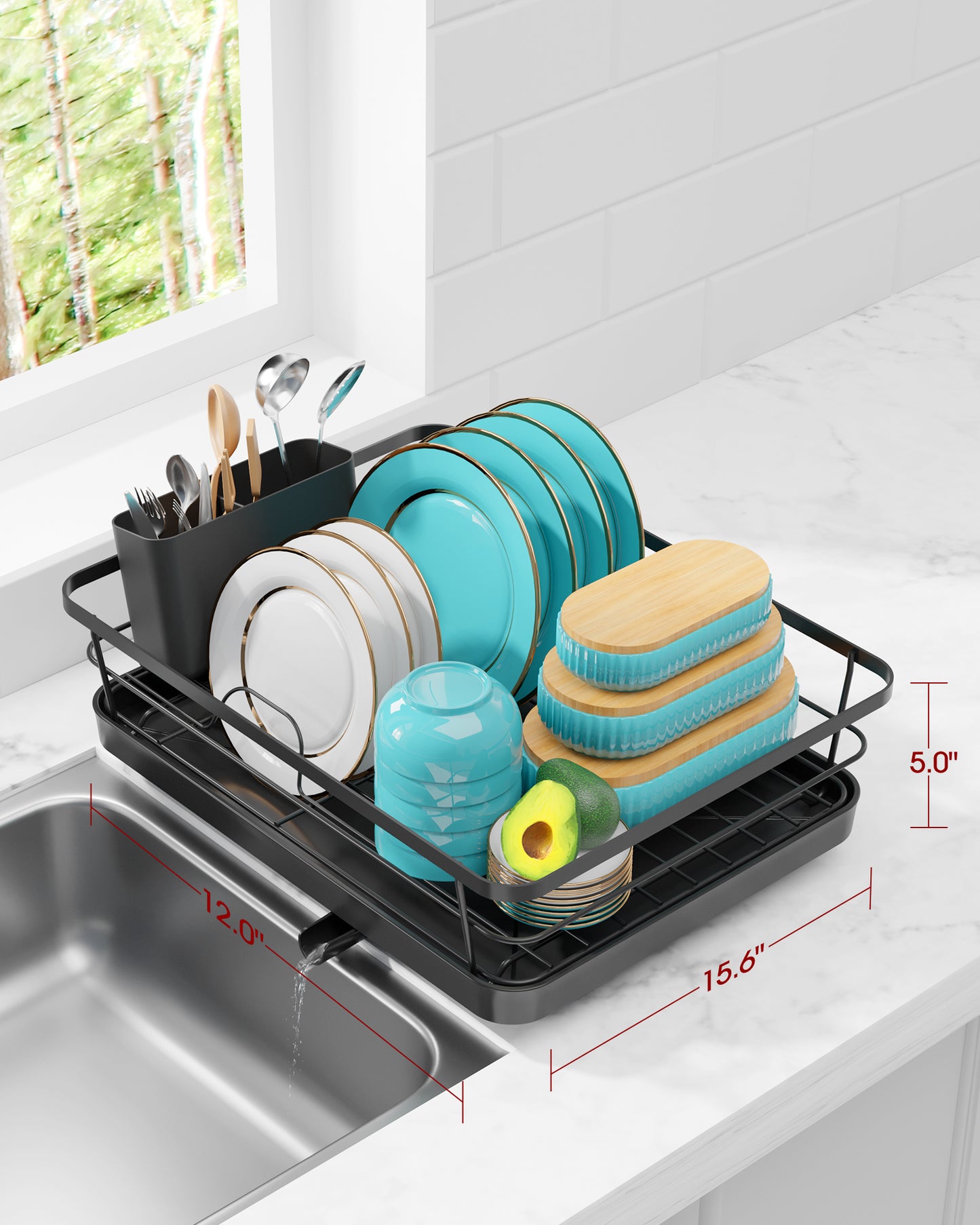 Dish Drying Rack - Stainless Steel Dish Rack with Drainboard for Kitchen Counter and Sink, Large, Silver15.8"D x 12"W x 5"H