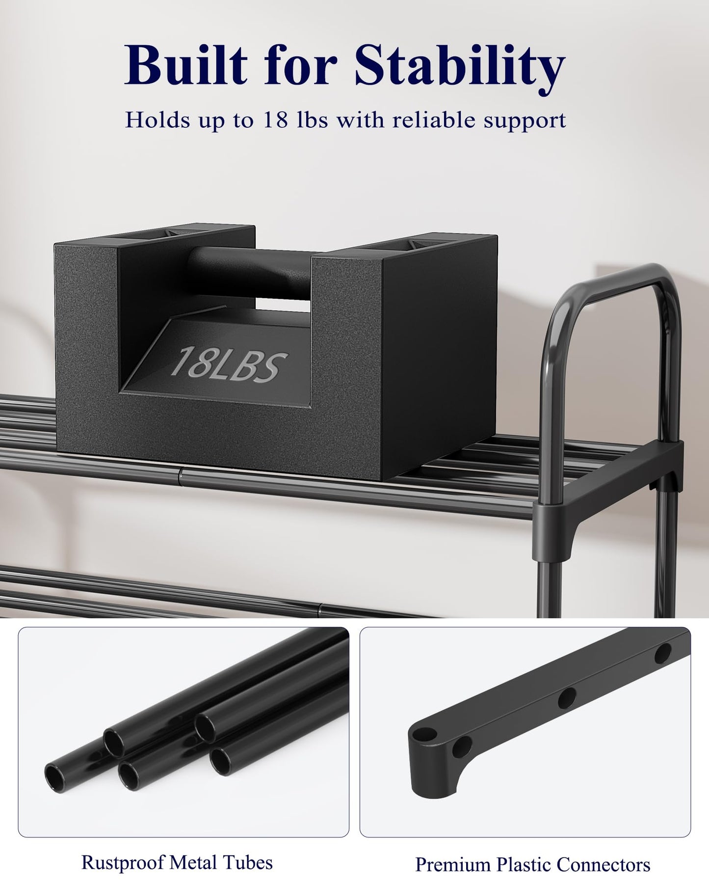 Kitsure Shoe Rack - 3-Tier Space-Saving Shoe Organizer & Shoe Shelf with Handle, Easy Assembly, Sturdy Metal Shoe Rack for Closet, Entryway, Bedroom, 28.0" x 11.8" x 26.5", Black