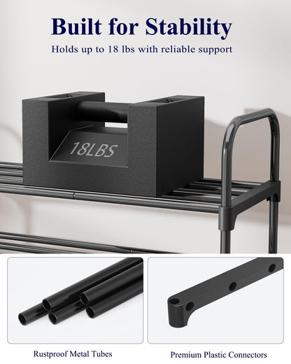 Kitsure Shoe Rack - 3-Tier Space-Saving Shoe Organizer & Shoe Shelf with Handle, Easy Assembly, Sturdy Metal Shoe Rack for Closet, Entryway, Bedroom, 28.0" x 11.8" x 26.5", Black