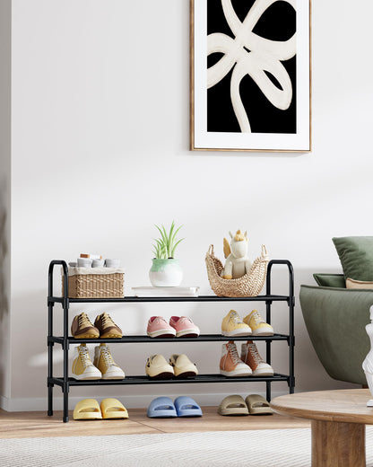 Kitsure Shoe Rack - 3-Tier Space-Saving Shoe Organizer & Shoe Shelf with Handle, Easy Assembly, Sturdy Metal Shoe Rack for Closet, Entryway, Bedroom, 28.0" x 11.8" x 26.5", Black
