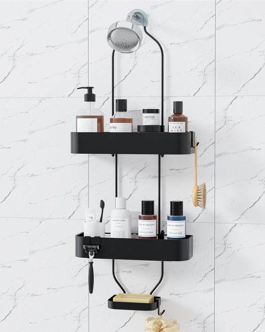 Kitsure Shower Caddy Hanging - No-Drill Bathroom Organizers and Storage, Wobble-Free Bathroom Shelves with Adhesive Tapes, Rust-Proof Shower Storage for Toiletries, Black, 28.5" H