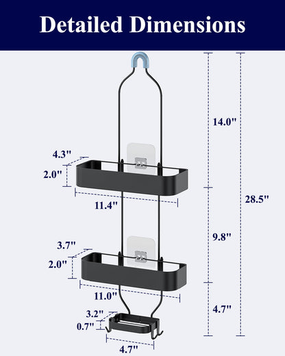 Kitsure Shower Caddy Hanging - No-Drill Bathroom Organizers and Storage, Wobble-Free Bathroom Shelves with Adhesive Tapes, Rust-Proof Shower Storage for Toiletries, Black, 28.5" H