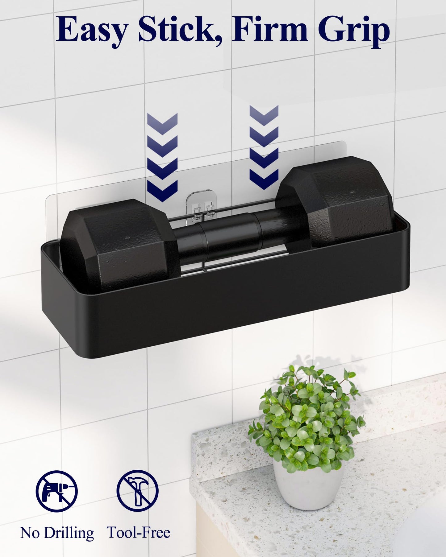 Kitsure Shower Caddy Adhesive - 6-Pack, No-Drilling Shower Shelves with Soap Holder, Toothbrush Holde, 6 Hooks, Rustproof & Stylish Bathroom Organizers and Storage Solution, Black, Large